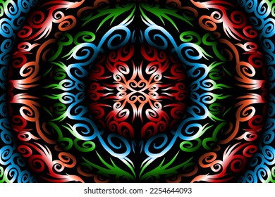 Beautiful colourful gradient flowers line art of traditional abstract symbol batik dayak ornament design template elements