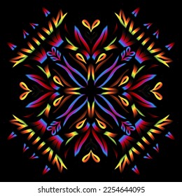 Beautiful colourful gradient flowers line art of traditional abstract symbol batik dayak ornament design template elements