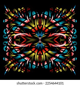 Beautiful colourful gradient flowers line art of traditional abstract symbol batik dayak ornament design template elements