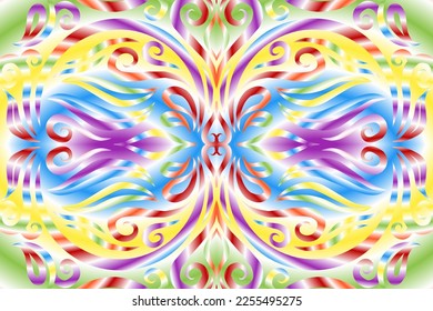 Beautiful colourful gradient flowers line art of traditional abstract symbol batik dayak ornament design template elements