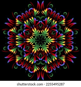 Beautiful colourful gradient flowers line art of traditional abstract symbol batik dayak ornament design template elements