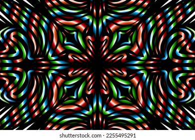Beautiful colourful gradient flowers line art of traditional abstract symbol batik dayak ornament design template elements