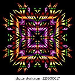 Beautiful colourful gradient flowers line art of traditional abstract symbol batik dayak ornament design template elements