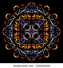 Beautiful colourful gradient flowers line art of traditional abstract symbol batik dayak ornament design template elements
