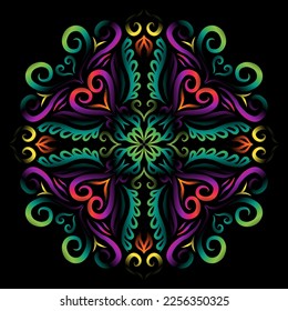 Beautiful colourful gradient flowers line art of traditional abstract symbol batik dayak ornament design template elements
