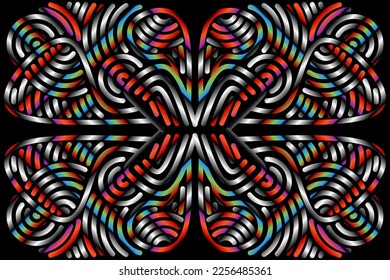 Beautiful colourful gradient flowers line art of traditional abstract symbol batik dayak ornament design template elements
