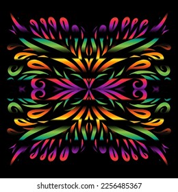 Hermosas flores de gradiente colorido arte de la línea de símbolos abstractos tradicionales batik dayak adorno elementos de plantilla de diseño
