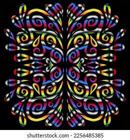 Beautiful colourful gradient flowers line art of traditional abstract symbol batik dayak ornament design template elements
