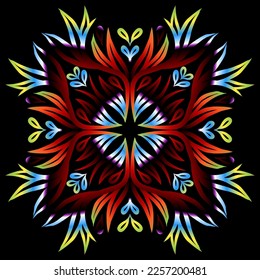 Beautiful colourful gradient flowers line art of traditional abstract symbol batik dayak ornament design template elements