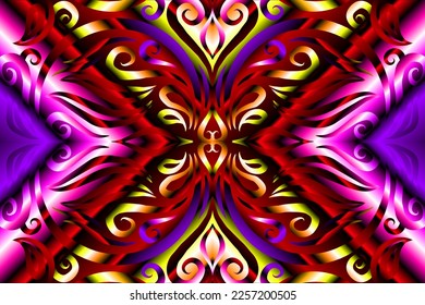 Beautiful colourful gradient flowers line art of traditional abstract symbol batik dayak ornament design template elements
