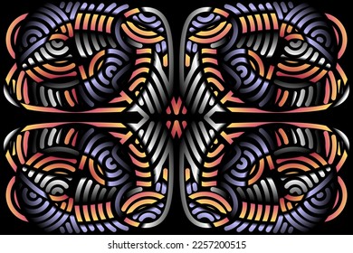 Beautiful colourful gradient flowers line art of traditional abstract symbol batik dayak ornament design template elements
