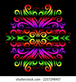 Beautiful colourful gradient flowers line art of traditional abstract symbol batik dayak ornament design template elements
