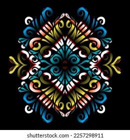 Beautiful colourful gradient flowers line art of traditional abstract symbol batik dayak ornament design template elements
