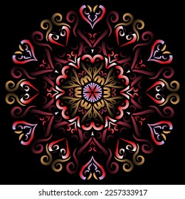 Beautiful colourful gradient flowers line art of traditional abstract symbol batik dayak ornament design template elements
