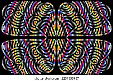 Beautiful colourful gradient flowers line art of traditional abstract symbol batik dayak ornament design template elements
