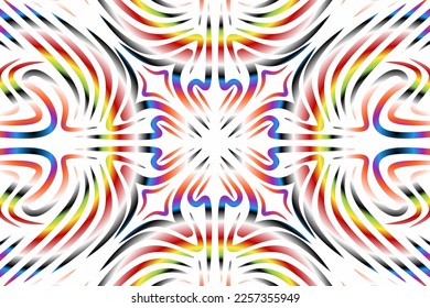 Beautiful colourful gradient flowers line art of traditional abstract symbol batik dayak ornament design template elements