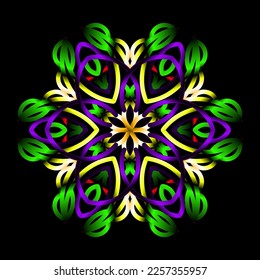 Beautiful colourful gradient flowers line art of traditional abstract symbol batik dayak ornament design template elements
