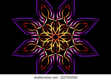 Hermosas flores de gradiente colorido arte de la línea de símbolos abstractos tradicionales batik dayak adorno elementos de plantilla de diseño
