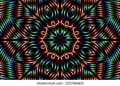Beautiful colourful gradient flowers line art of traditional abstract symbol batik dayak ornament design template elements
