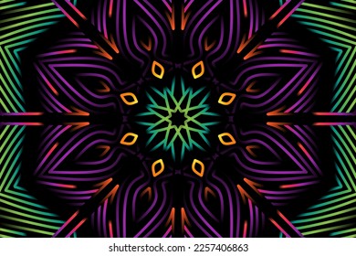 Beautiful colourful gradient flowers line art of traditional abstract symbol batik dayak ornament design template elements
