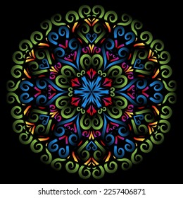 Beautiful colourful gradient flowers line art of traditional abstract symbol batik dayak ornament design template elements
