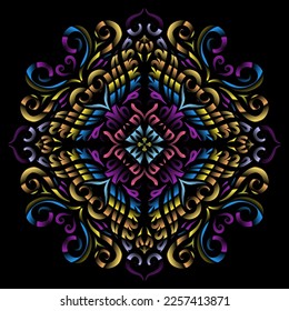 Beautiful colourful gradient flowers line art of traditional abstract symbol batik dayak ornament design template elements
