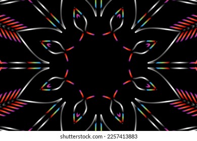 Beautiful colourful gradient flowers line art of traditional abstract symbol batik dayak ornament design template elements
