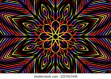 Beautiful colourful gradient flowers line art of traditional abstract symbol batik dayak ornament design template elements
