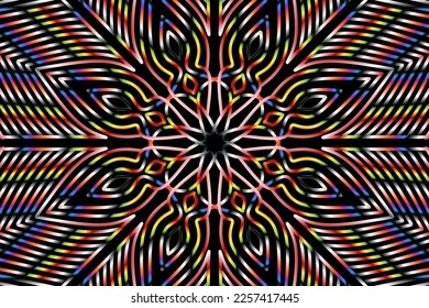 Beautiful colourful gradient flowers line art of traditional abstract symbol batik dayak ornament design template elements
