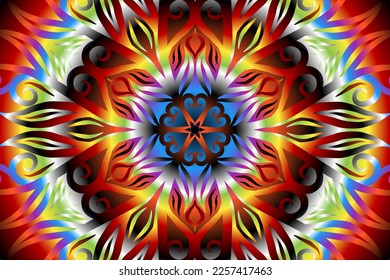 Beautiful colourful gradient flowers line art of traditional abstract symbol batik dayak ornament design template elements
