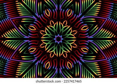 Beautiful colourful gradient flowers line art of traditional abstract symbol batik dayak ornament design template elements
