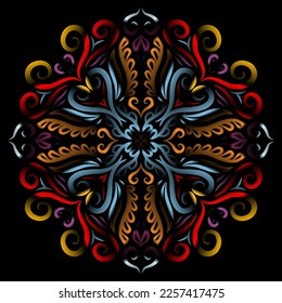 Hermosas flores de gradiente colorido arte de la línea de símbolos abstractos tradicionales batik dayak adorno elementos de plantilla de diseño
