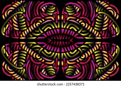 Beautiful colourful gradient flowers line art of traditional abstract symbol batik dayak ornament design template elements
