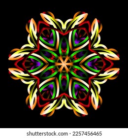 Beautiful colourful gradient flowers line art of traditional abstract symbol batik dayak ornament design template elements
