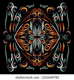 Beautiful colourful gradient line art of indonesian traditional abstract batik dayak ornament for design elements commercial  ads