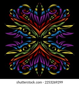 Beautiful colourful gradient line art of indonesian traditional abstract batik dayak ornament for design template elements background 