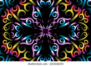 Beautiful colourful gradient line art of indonesian traditional abstract batik dayak ornament for design template elements background 
