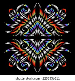 Beautiful colourful gradient line art of indonesian traditional abstract batik dayak ornament for design template elements background 
