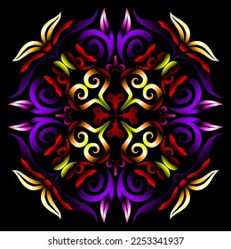 Beautiful colourful gradient line art of indonesian traditional abstract batik dayak ornament for design template elements background 