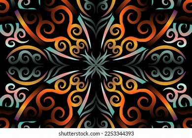 Beautiful colourful gradient line art of indonesian traditional abstract batik dayak ornament for design template elements background 