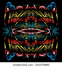 Beautiful colourful gradient line art of indonesian traditional abstract batik dayak ornament for design template elements background 