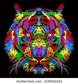 BEAUTIFUL colourful  LOGO  DESIGN VECTOR  OF The tiger  head staring intently reflects the high spirit of adventure