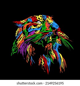 BEAUTIFUL colourful  LOGO  DESIGN VECTOR  OF The tiger  head staring intently reflects the high spirit of adventure