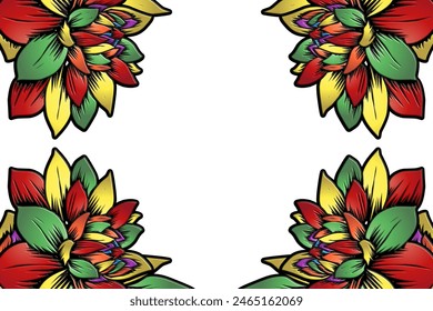 Beautiful colourful lotus flowers frame art pattern design background 