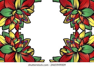 Beautiful colourful lotus flowers frame art pattern design background 