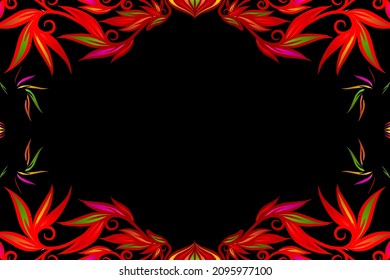 Beautiful colourful traditional design of batik ethnic flower floral and leaf frame illustration for wallpaper background ads or presentation template