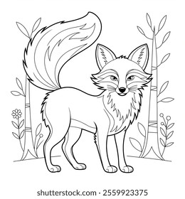Beautiful colouring fox standing in the forest 