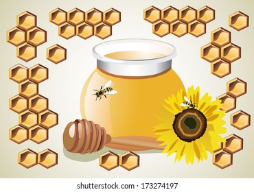 beautiful combs, honey and sunflower