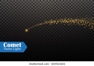 
A beautiful comet on a transparent background. The yellow sparks and stars shine with a special light. Sparkling magical dust particles. The effect of a flash with a beam of light and magical.