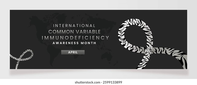 Beautiful Common Variable Immunodeficiency cancer awareness campaign banner with Zebra Colored ribbon symbols on gradient pastel light Grey background and space for text